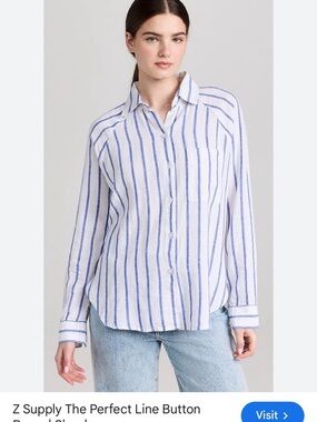Z Supply Perfect Linen Stripe Button Down Fits S/M EUC